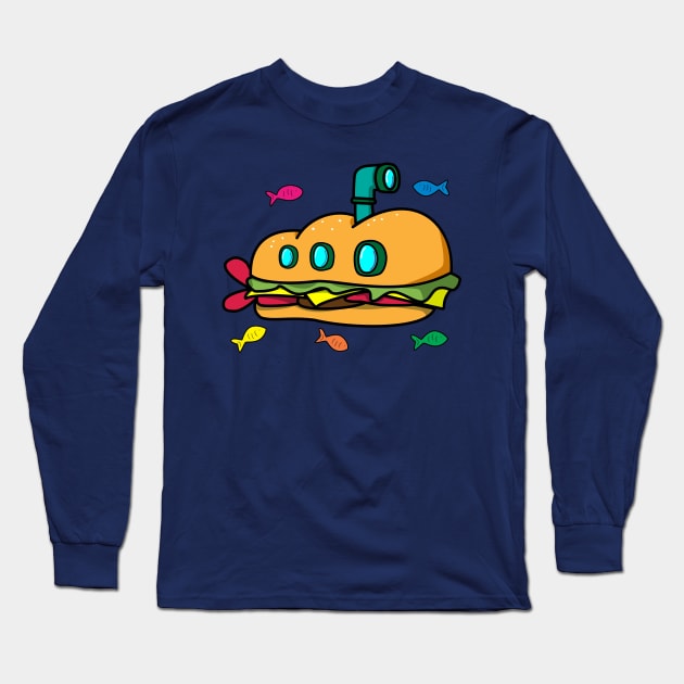 Funny Submarine Hero Sandwich Cartoon Long Sleeve T-Shirt by Brobocop